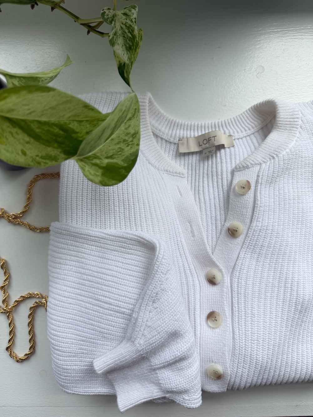 LOFT Cotton Sweater with Button Down Front